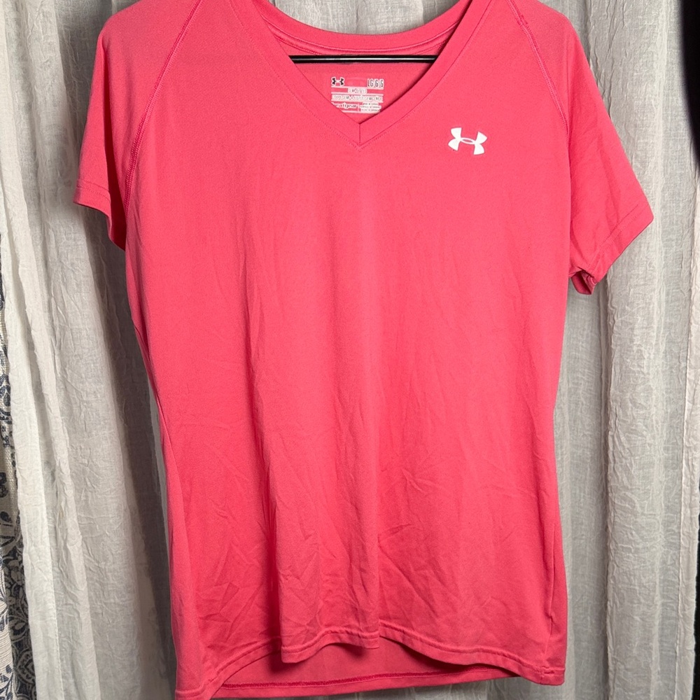Under Armour Coral Pink V-Neck Short Sleeve Performance Tee